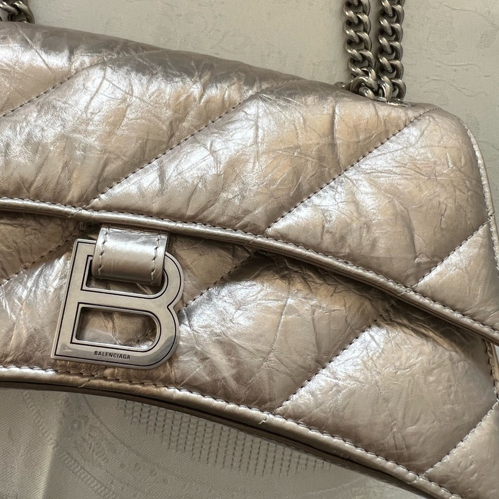 Balenciaga lamb skin Crush Small Chain Bag Metallized Quilted NWB Made In Italy - Picture 10 of 16